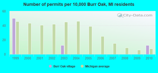 Number of permits per 10,000 Burr Oak, MI residents