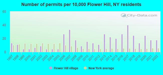 Number of permits per 10,000 Flower Hill, NY residents