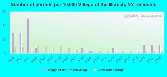 Number of permits per 10,000 Village of the Branch, NY residents