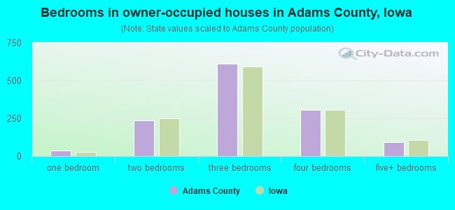 Bedrooms in owner-occupied houses in Adams County, Iowa