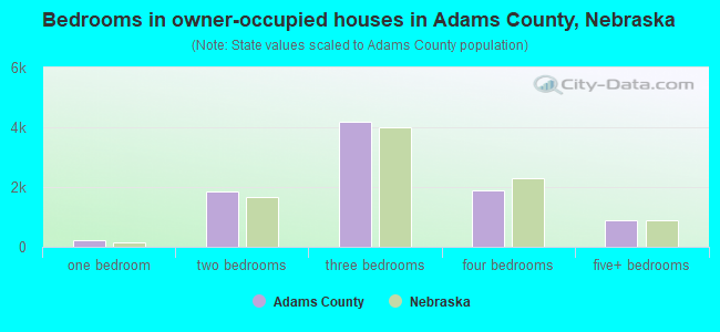 Bedrooms in owner-occupied houses in Adams County, Nebraska