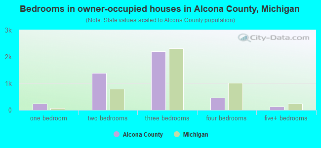 Bedrooms in owner-occupied houses in Alcona County, Michigan