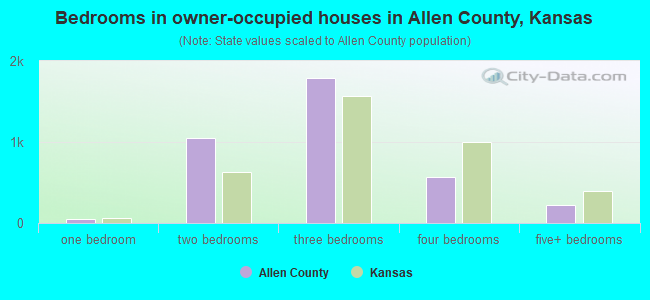 Bedrooms in owner-occupied houses in Allen County, Kansas