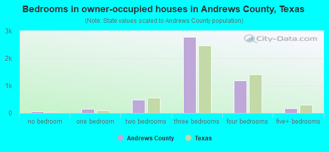 Bedrooms in owner-occupied houses in Andrews County, Texas