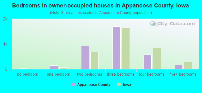 Bedrooms in owner-occupied houses in Appanoose County, Iowa