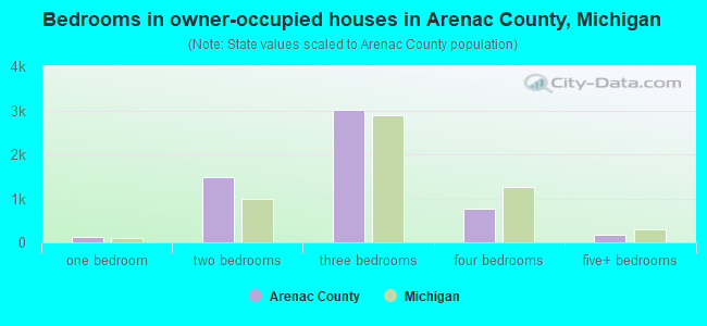 Bedrooms in owner-occupied houses in Arenac County, Michigan