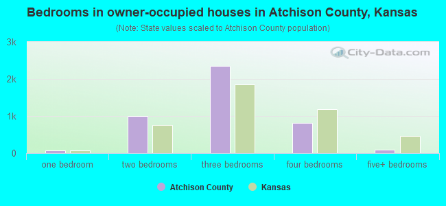 Bedrooms in owner-occupied houses in Atchison County, Kansas