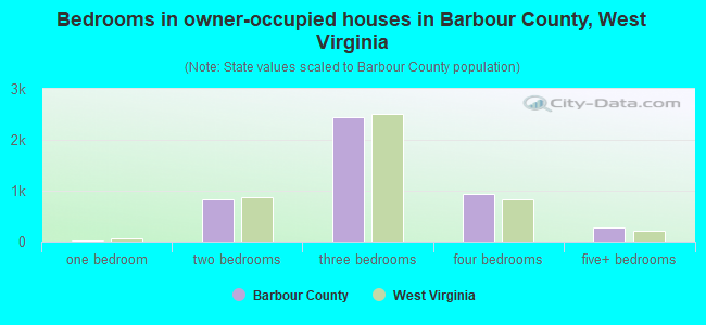 Bedrooms in owner-occupied houses in Barbour County, West Virginia