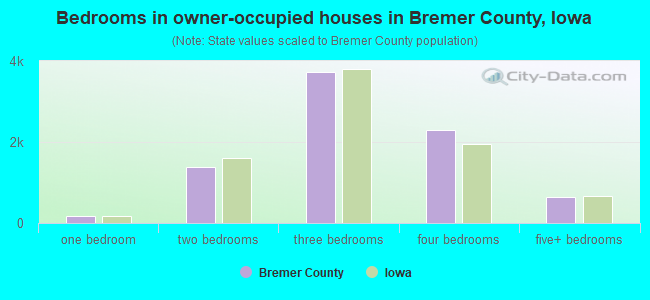 Bedrooms in owner-occupied houses in Bremer County, Iowa