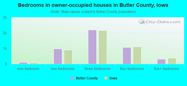 Bedrooms in owner-occupied houses in Butler County, Iowa