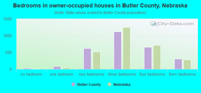 Bedrooms in owner-occupied houses in Butler County, Nebraska