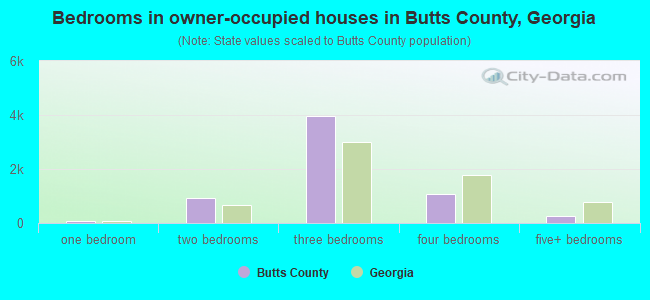 Bedrooms in owner-occupied houses in Butts County, Georgia