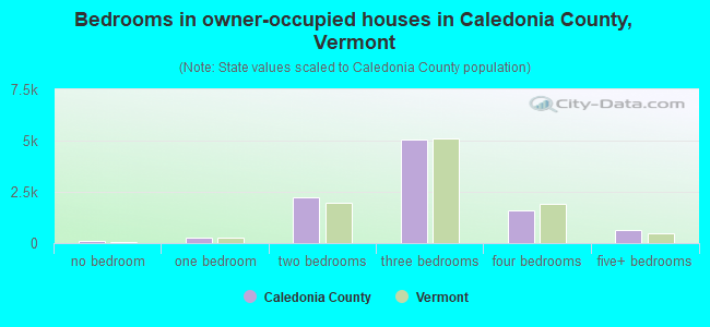 Bedrooms in owner-occupied houses in Caledonia County, Vermont