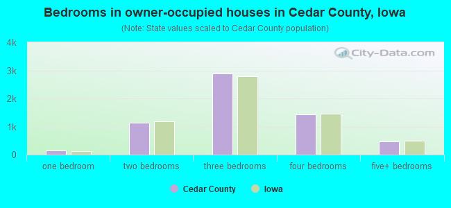 Bedrooms in owner-occupied houses in Cedar County, Iowa