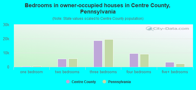Bedrooms in owner-occupied houses in Centre County, Pennsylvania