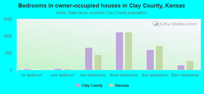Bedrooms in owner-occupied houses in Clay County, Kansas