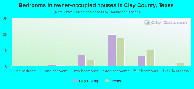 Bedrooms in owner-occupied houses in Clay County, Texas