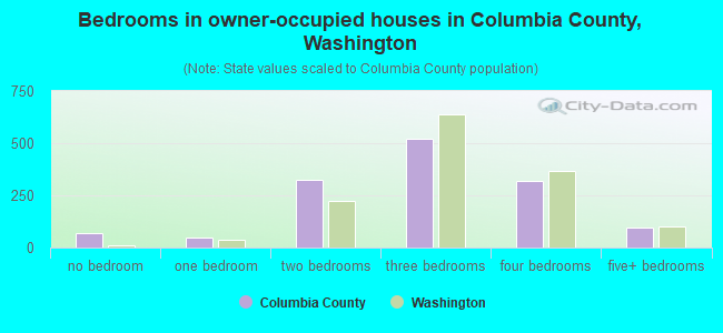 Bedrooms in owner-occupied houses in Columbia County, Washington