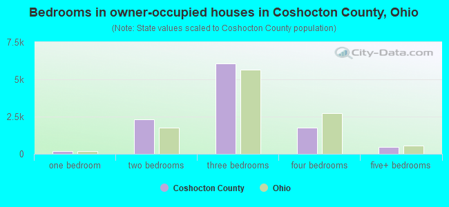 Bedrooms in owner-occupied houses in Coshocton County, Ohio