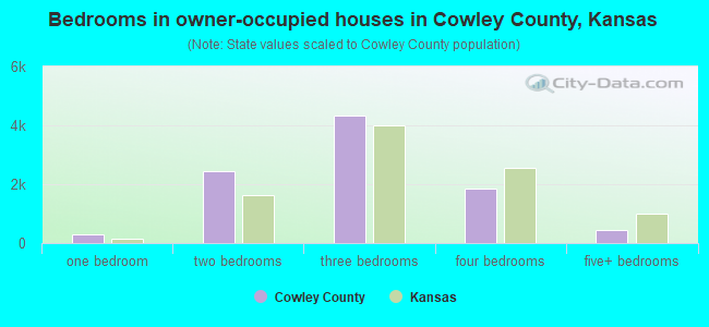 Bedrooms in owner-occupied houses in Cowley County, Kansas