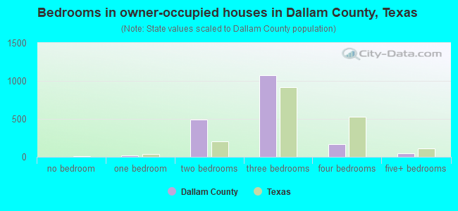 Bedrooms in owner-occupied houses in Dallam County, Texas