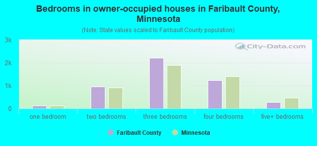 Bedrooms in owner-occupied houses in Faribault County, Minnesota