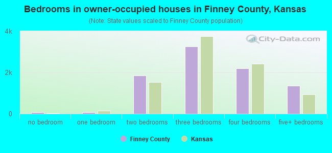 Bedrooms in owner-occupied houses in Finney County, Kansas