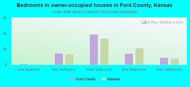 Bedrooms in owner-occupied houses in Ford County, Kansas