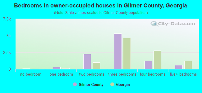 Bedrooms in owner-occupied houses in Gilmer County, Georgia