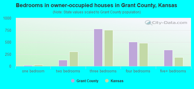 Bedrooms in owner-occupied houses in Grant County, Kansas
