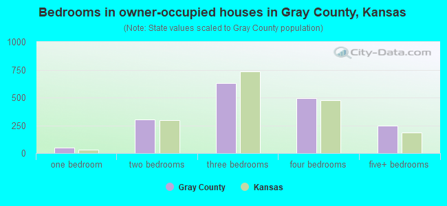 Bedrooms in owner-occupied houses in Gray County, Kansas