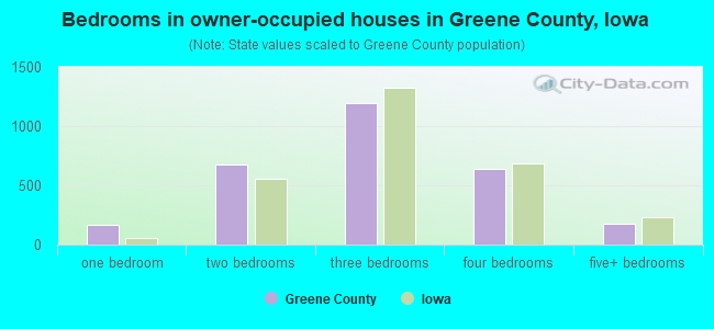 Bedrooms in owner-occupied houses in Greene County, Iowa