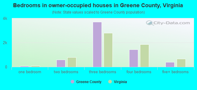 Bedrooms in owner-occupied houses in Greene County, Virginia