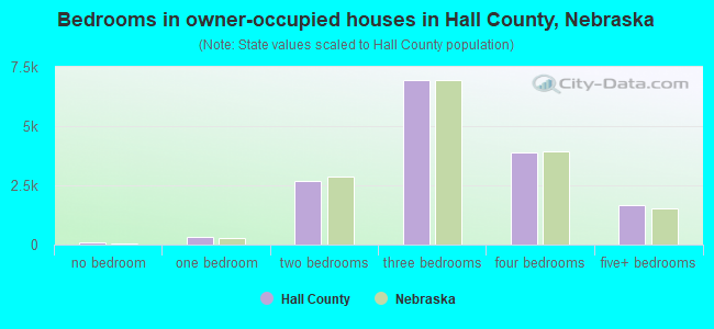 Bedrooms in owner-occupied houses in Hall County, Nebraska