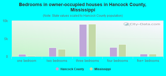 Bedrooms in owner-occupied houses in Hancock County, Mississippi