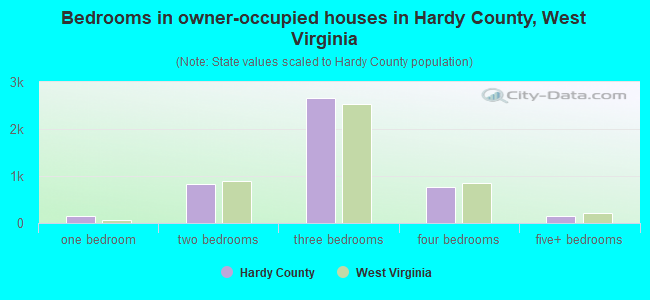 Bedrooms in owner-occupied houses in Hardy County, West Virginia