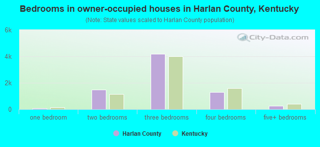 Bedrooms in owner-occupied houses in Harlan County, Kentucky