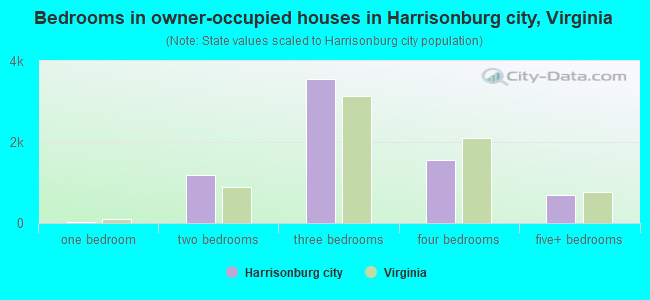 Bedrooms in owner-occupied houses in Harrisonburg city, Virginia