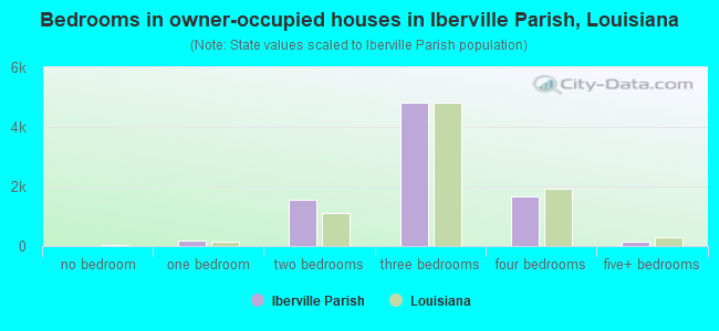 Bedrooms in owner-occupied houses in Iberville Parish, Louisiana