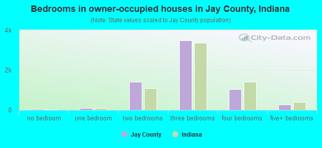 Bedrooms in owner-occupied houses in Jay County, Indiana