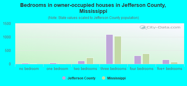 Bedrooms in owner-occupied houses in Jefferson County, Mississippi