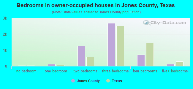 Bedrooms in owner-occupied houses in Jones County, Texas