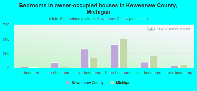 Bedrooms in owner-occupied houses in Keweenaw County, Michigan