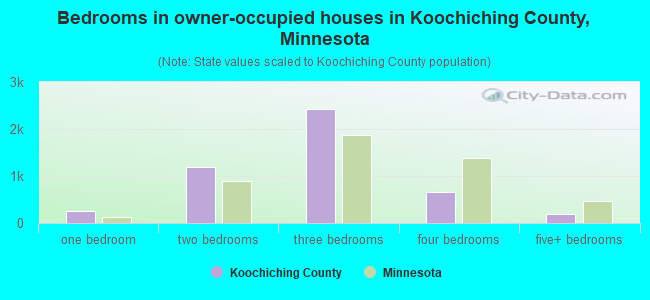 Bedrooms in owner-occupied houses in Koochiching County, Minnesota