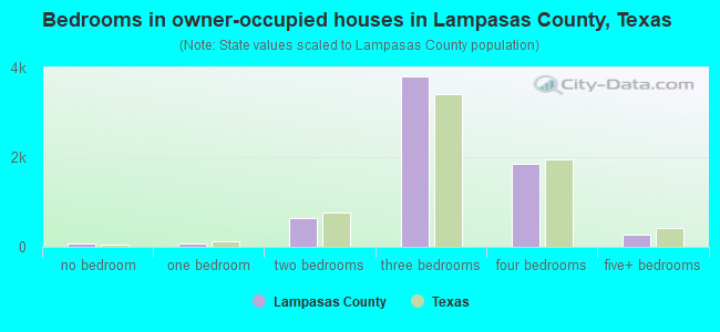 Bedrooms in owner-occupied houses in Lampasas County, Texas