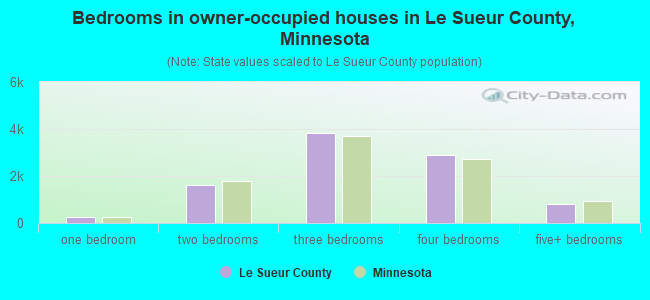 Bedrooms in owner-occupied houses in Le Sueur County, Minnesota