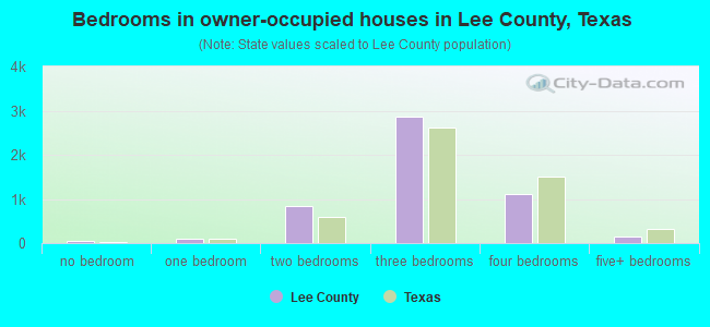 Bedrooms in owner-occupied houses in Lee County, Texas