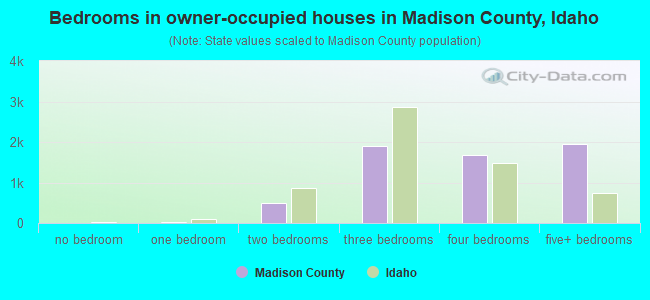 Bedrooms in owner-occupied houses in Madison County, Idaho