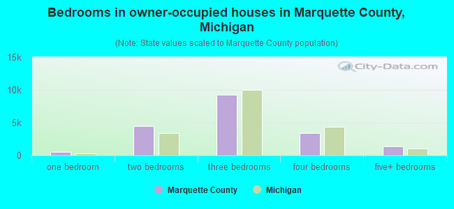 Bedrooms in owner-occupied houses in Marquette County, Michigan
