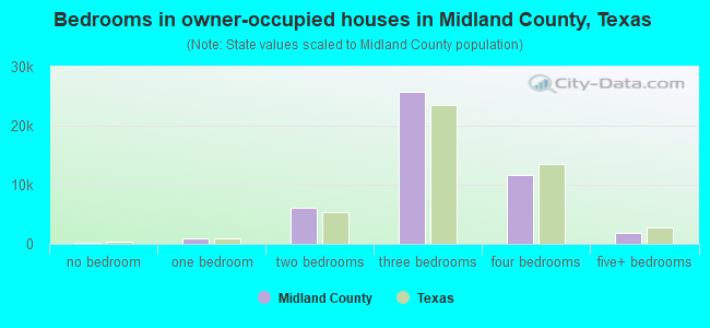 Bedrooms in owner-occupied houses in Midland County, Texas